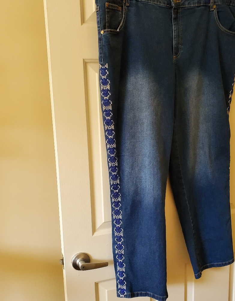 Woman Within Embroidered Straight Leg Jeans - Picture 2 of 12